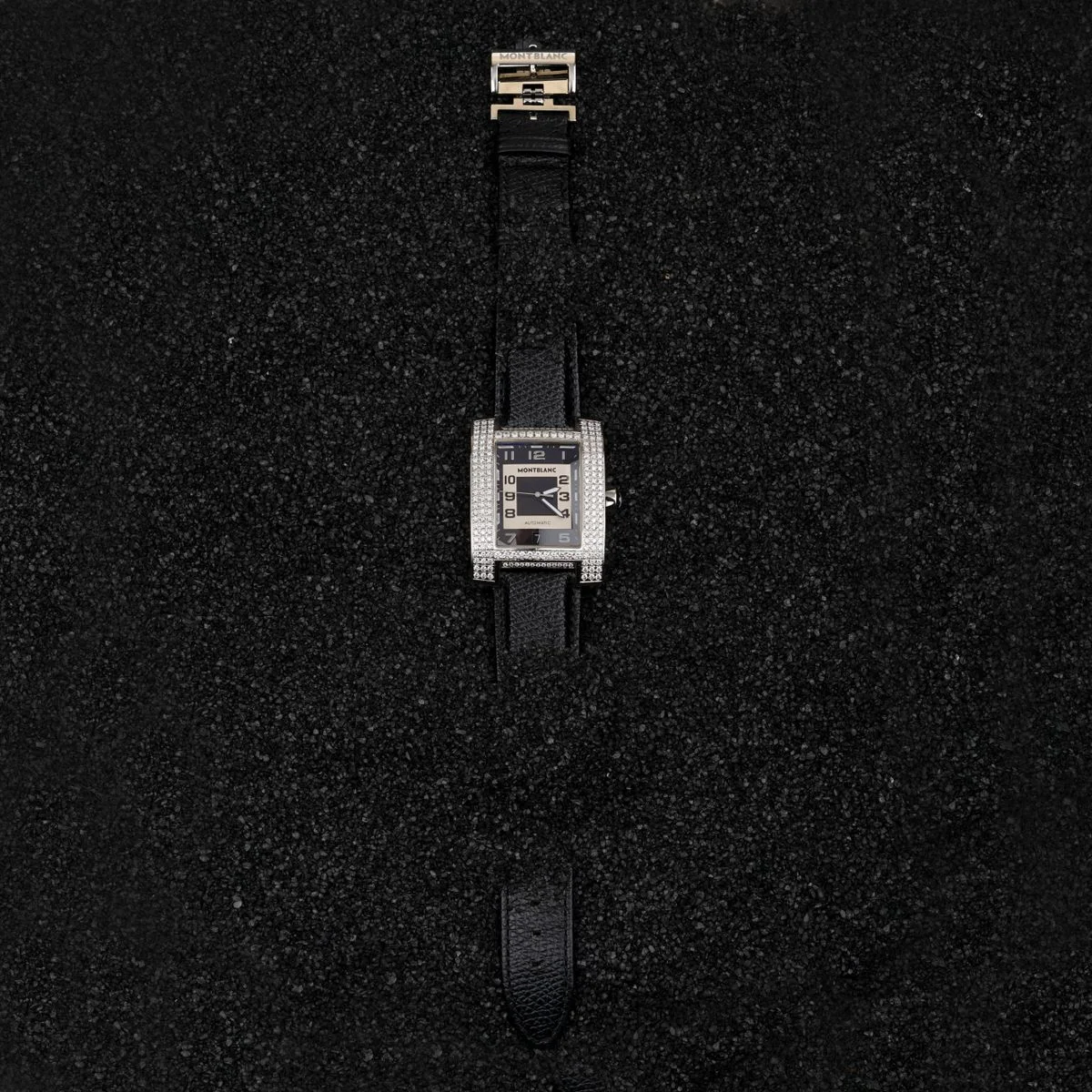 Square-face watch with black strap