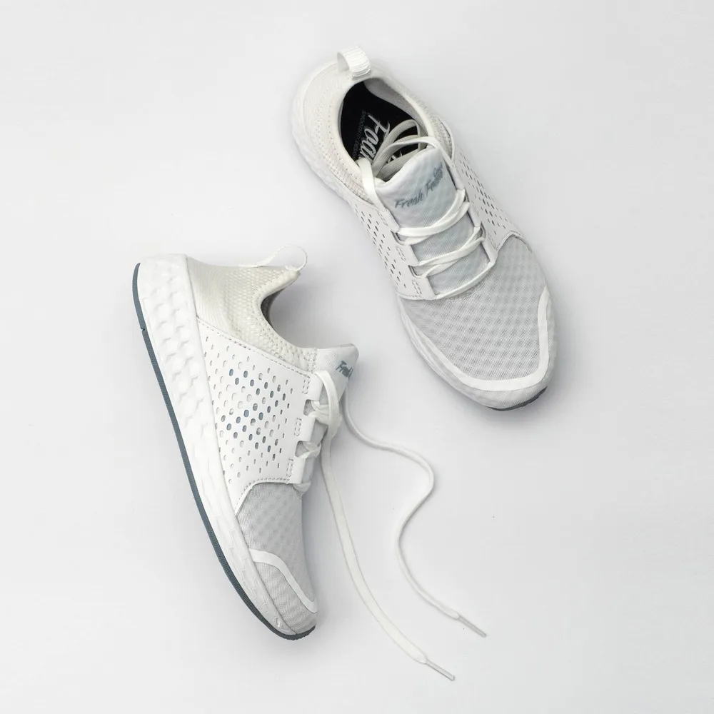 White knit low-top sneakers