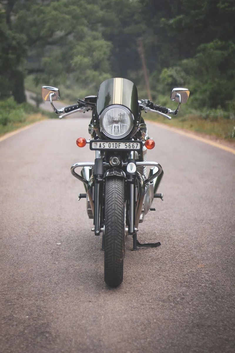 Classic motorcycle with tall windscreen