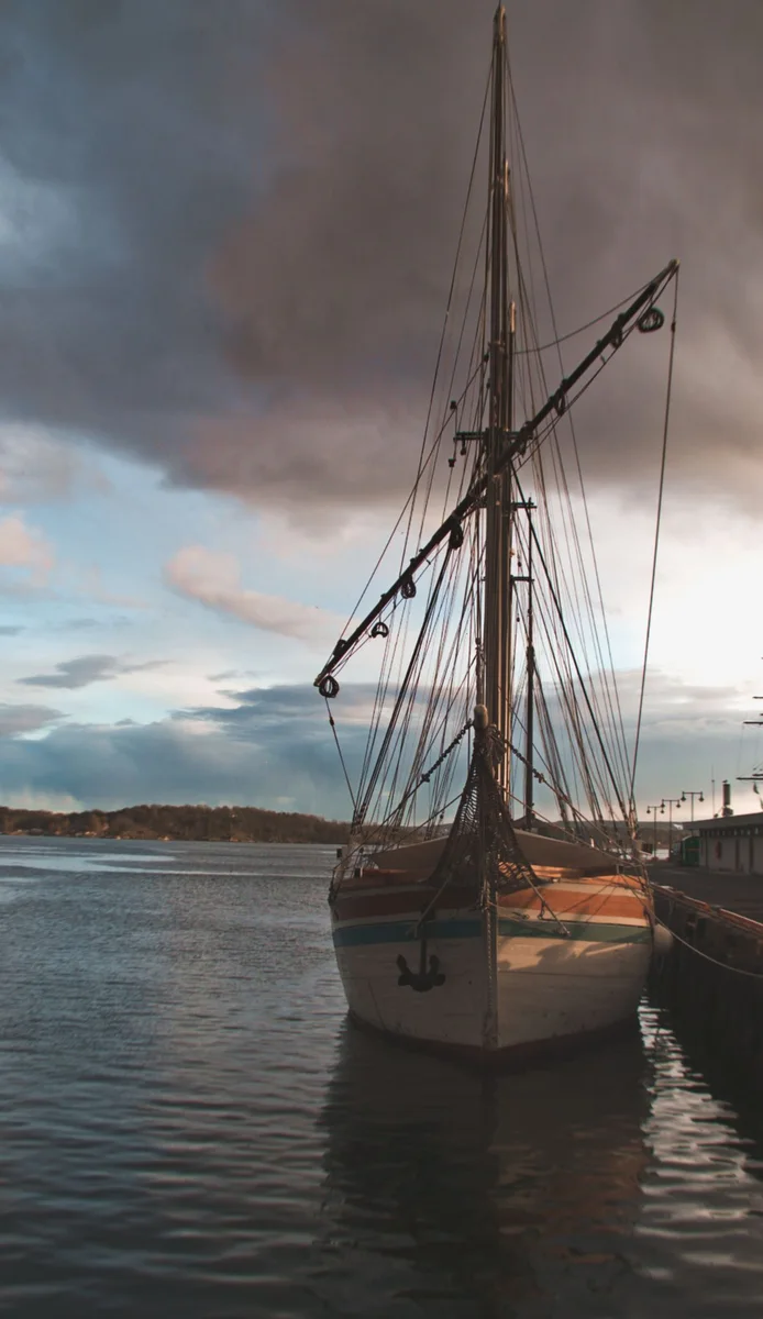 Classic wooden cruising sailboat