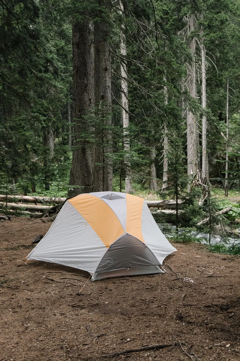 Yellow-and-gray dome camping tent